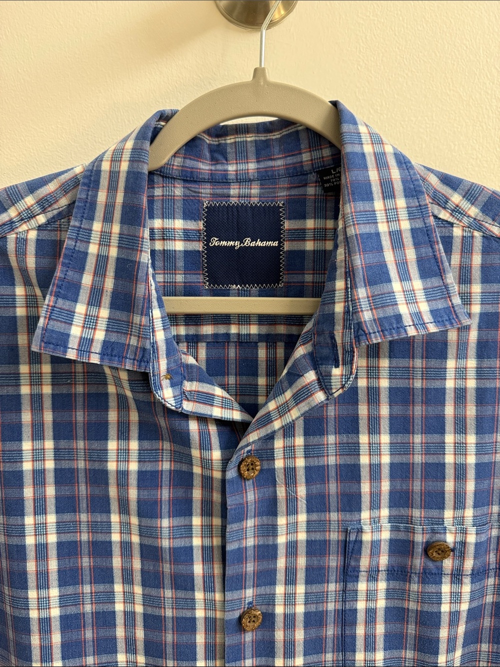 Tommy Bahama Navy and Blue Plaid Silk-Blend Shirt - Picture 1 of 5
